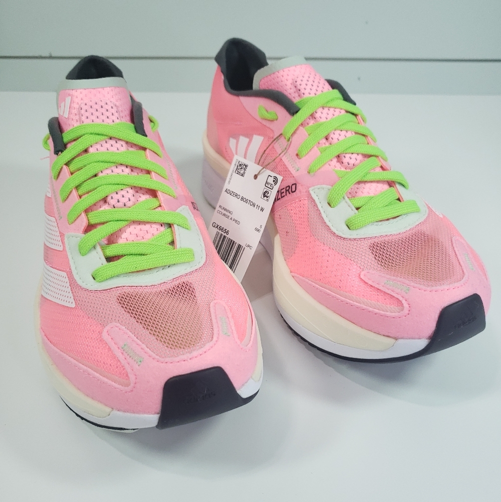 Adidas Adizero Boston 11 Beam Pink Green Bright Neon Running Sneakers Women 8.5 - Picture 3 of 11